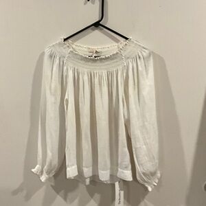 Maje White Blouse with Smocked Neckline